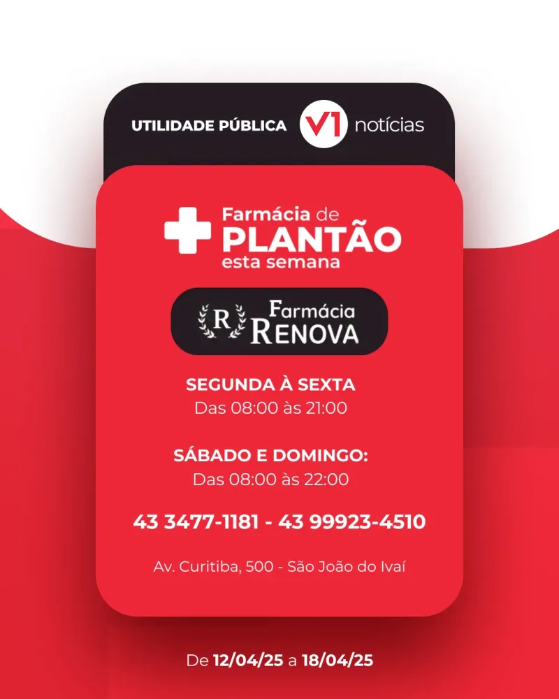 Farmácia de Plantão 12/04 a 18/04 em São João do Ivaí 