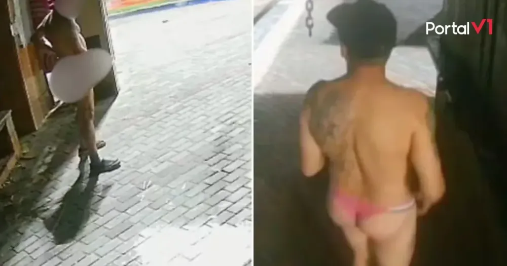 Homem é filmado em ato obsceno usando calcinha rosa em quiosque