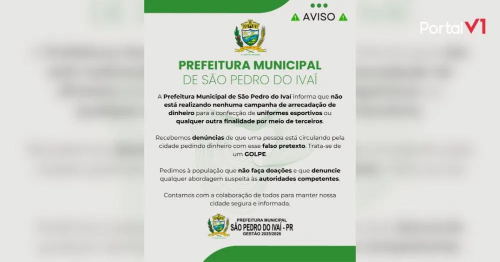 Prefeitura alerta sobre golpe de falsa arrecadação para uniformes esportivos