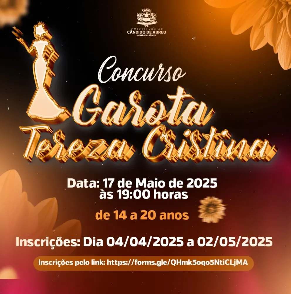 Concurso Garota Tereza Cristina 2025 abre inscrições para jovens de 14 a 20 anos em Cândido de Abreu