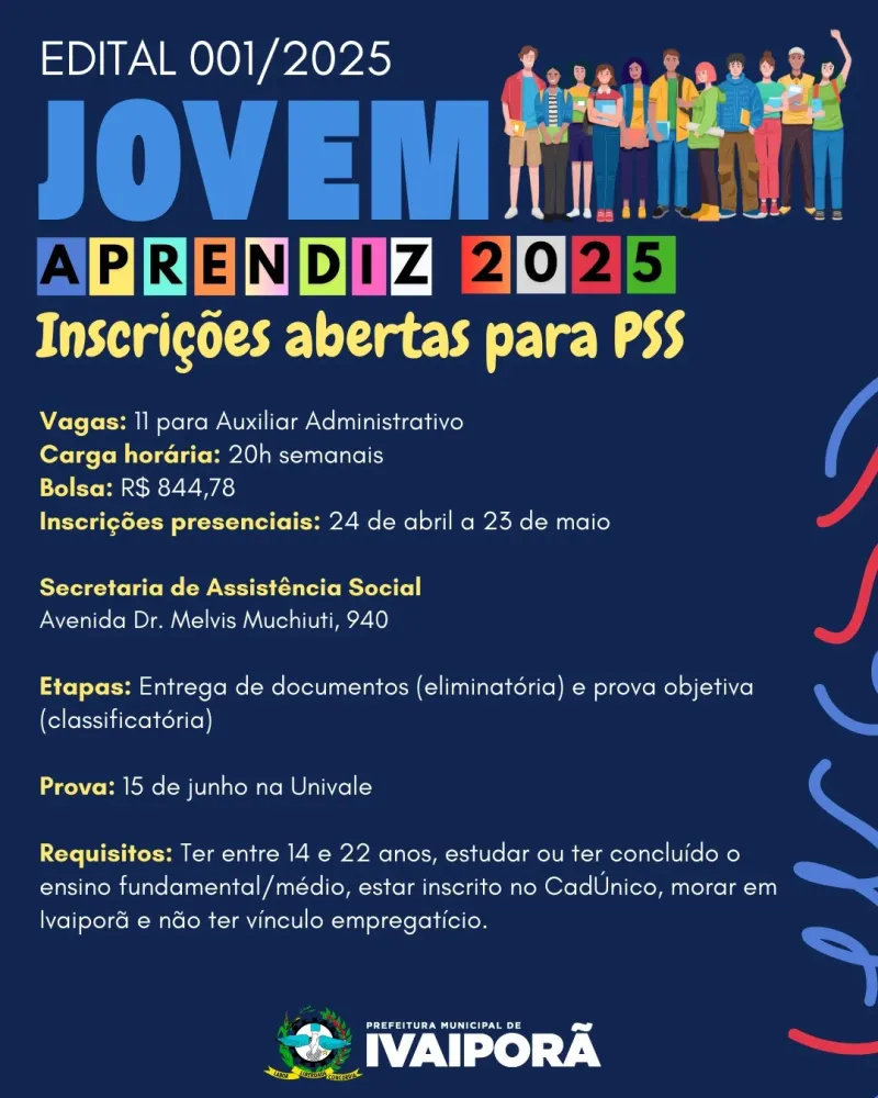 Ivaiporã abre inscrições para o programa Jovem Aprendiz 2025