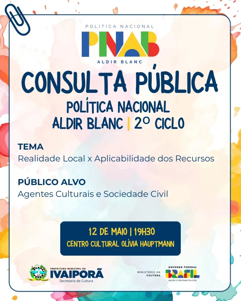 Consulta pública sobre cultura acontece em Ivaiporã no dia 12 de maio
