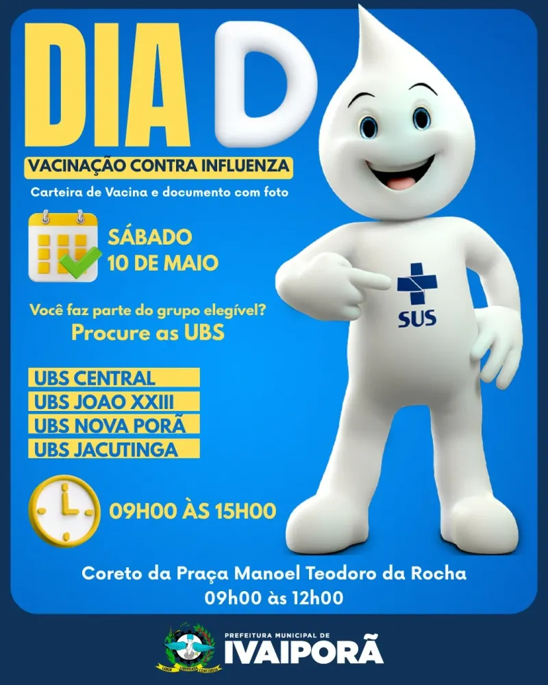 Dia D de vacinação contra a gripe acontece neste sábado em Ivaiporã