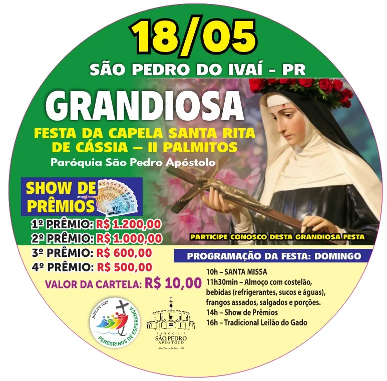 Festa em homenagem a Santa Rita terá show de prêmios e leilão de gado em São Pedro do Ivaí