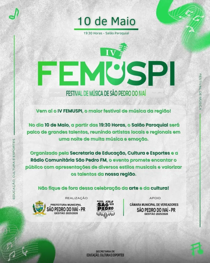 São Pedro do Ivaí realiza 4ª edição do FEMUSPI com artistas locais e regionais