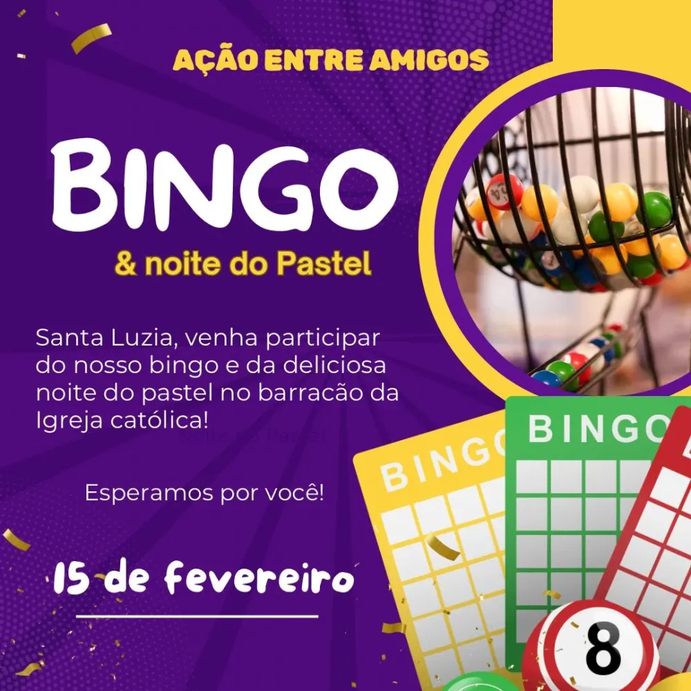 Bingo e Noite do Pastel agitam Santa Luzia neste sábado