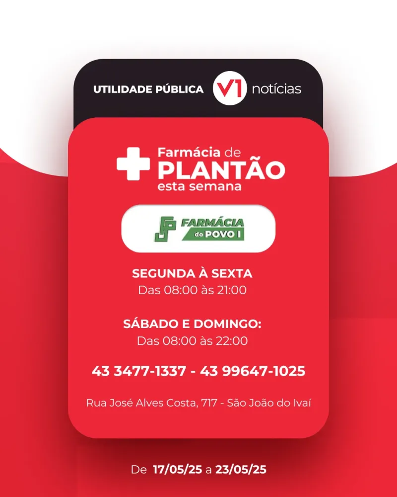 Farmácia de Plantão 17/05 a 23/05 em São João do Ivaí 
