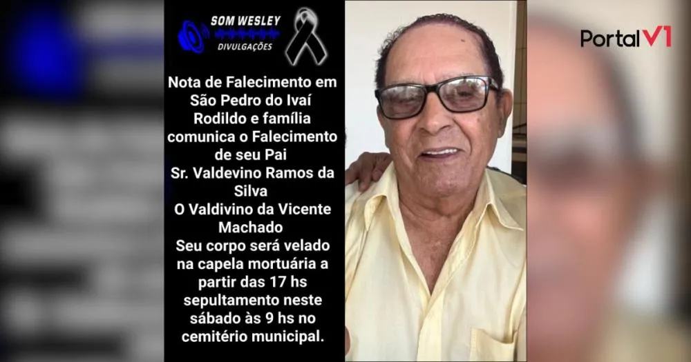 Nota de Falecimento: São Pedro do Ivaí se despede de Valdevino Ramos da Silva