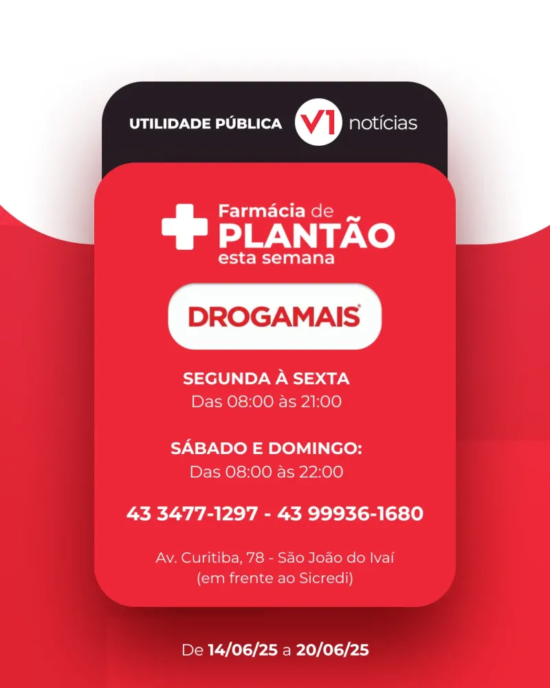 Farmácia de Plantão 14/06 a 20/06 em São João do Ivaí 