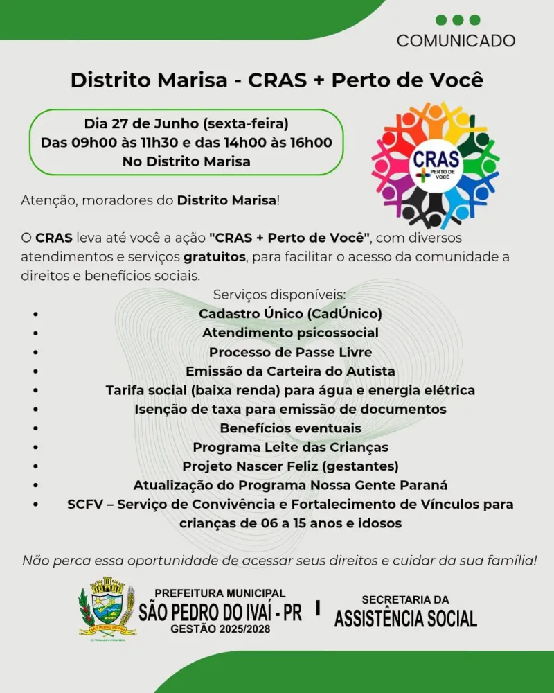 CRAS promove ação com diversos atendimentos no Distrito Marisa nesta sexta-feira (27)