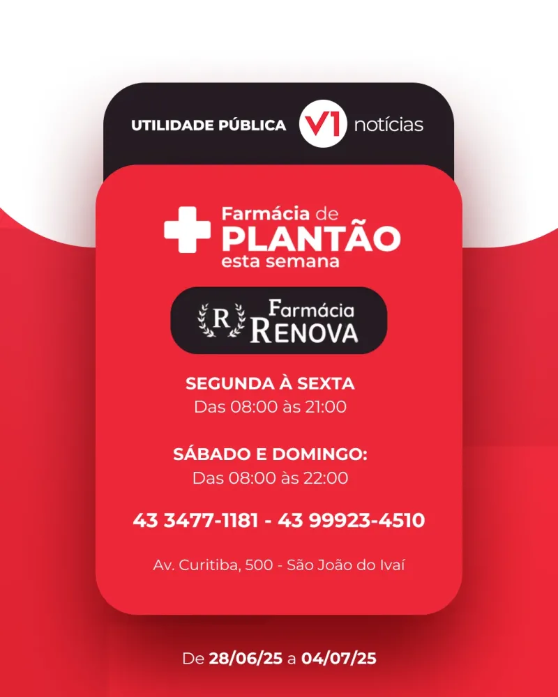 Farmácia de Plantão 28/06 a 04/07 em São João do Ivaí 