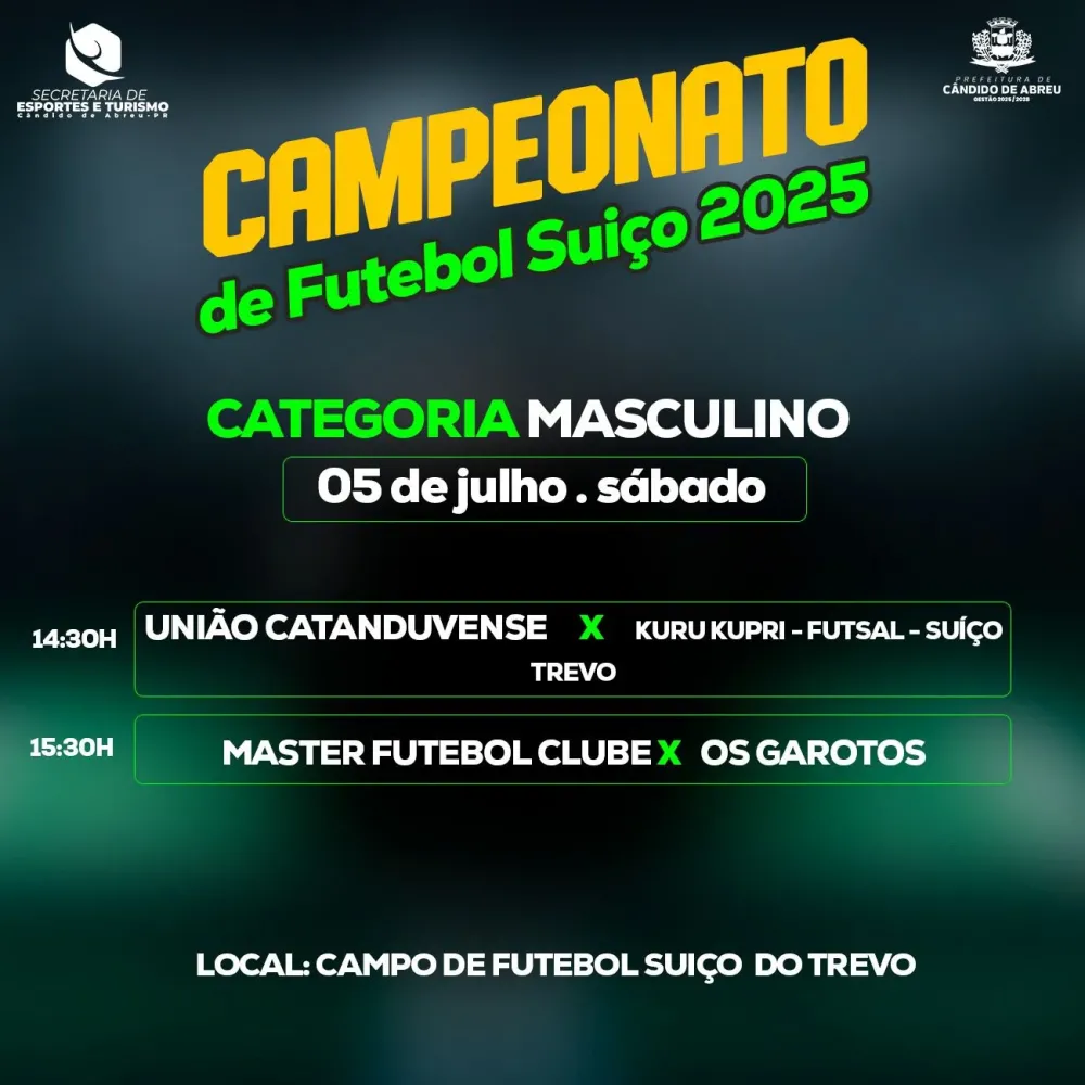 Dois grandes jogos agitam o Campeonato de Futebol Suíço em Cândido de Abreu 2025 neste sábado (5)