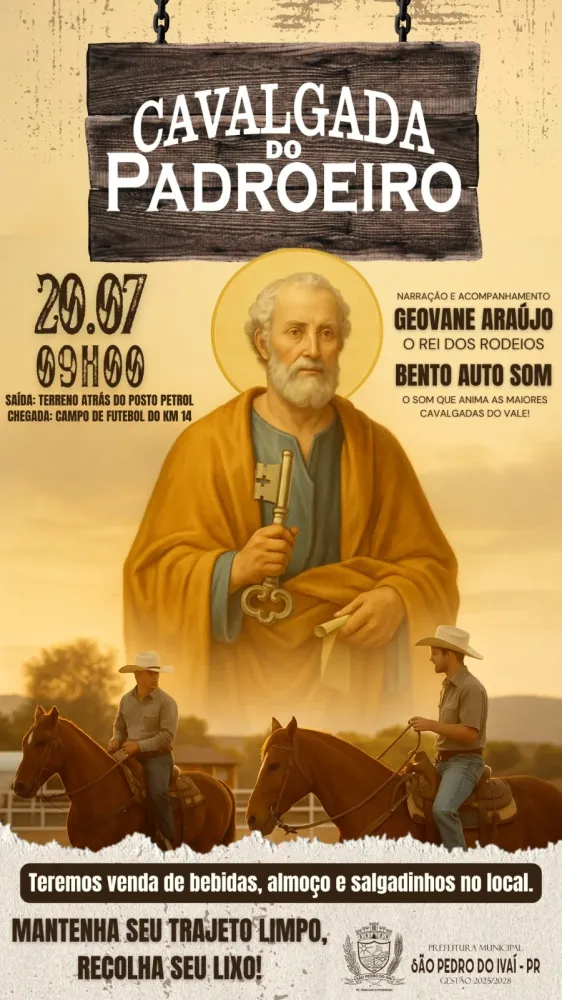 1ª Cavalgada do Padroeiro promete reunir cavaleiros em grande evento neste domingo em São Pedro do Ivaí