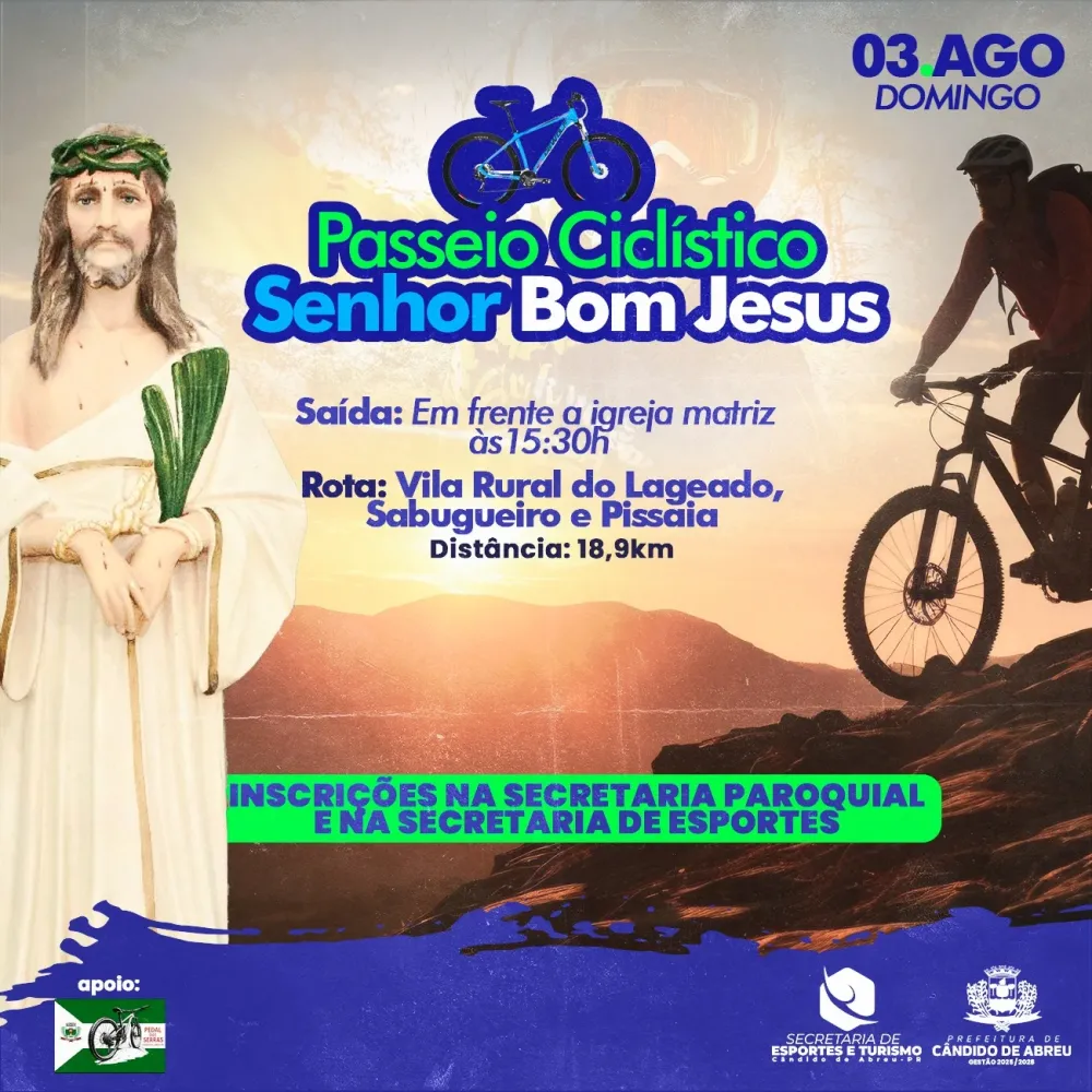 Tradição e fé sobre duas rodas: Passeio Ciclístico do Senhor Bom Jesus promete reunir ciclistas em Cândido de Abreu