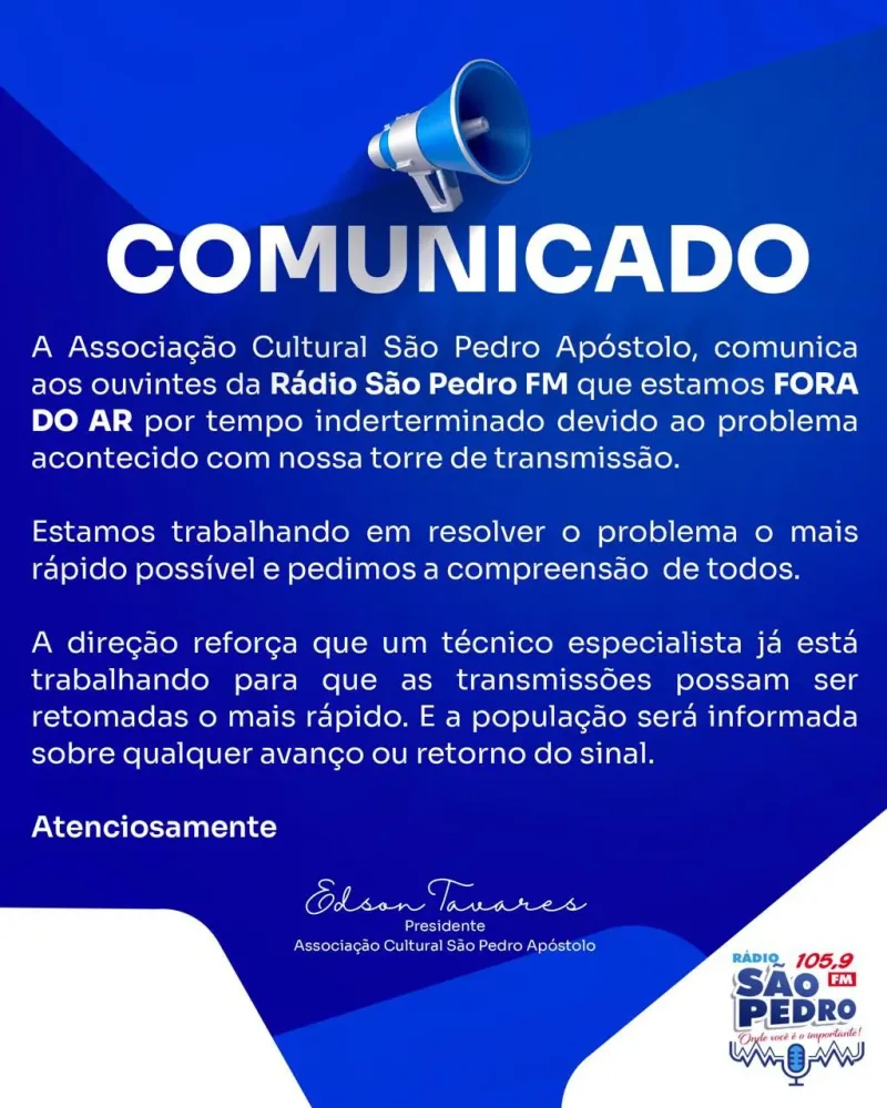 Rádio São Pedro FM sai do ar por tempo indeterminado após problema técnico