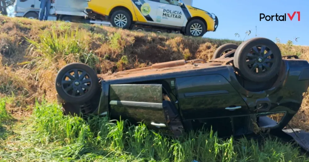 Motorista fica ferido após capotamento na PR-466 em Manoel Ribas
