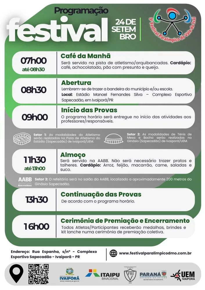 9º Festival Paralímpico do Vale do Ivaí acontece hoje em Ivaiporã