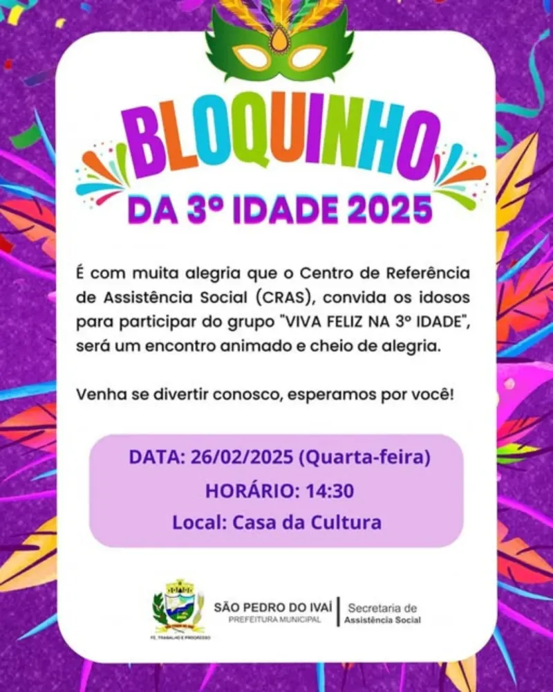 Bloquinho da Terceira Idade promete muita animação em São Pedro do Ivaí!