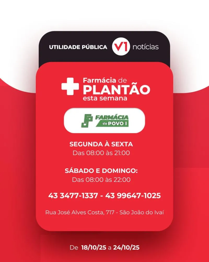 Farmácia de Plantão 18/02 a 24/02 em São João do Ivaí 