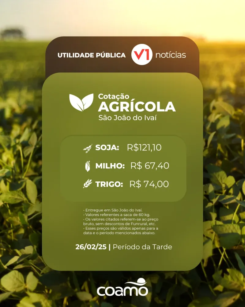 Cotação Agrícola de 26/02 Coamo de São João do Ivaí 