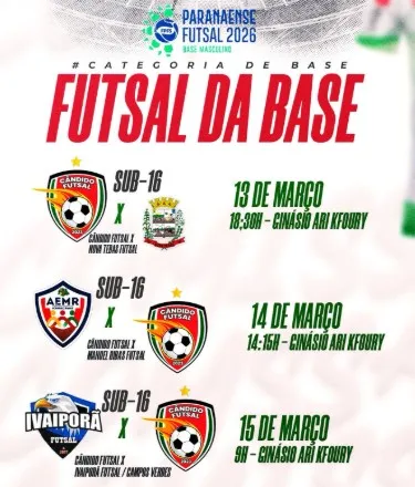 Promessas do futsal entram em quadra para defender Cândido de Abreu no Paranaense Sub-16