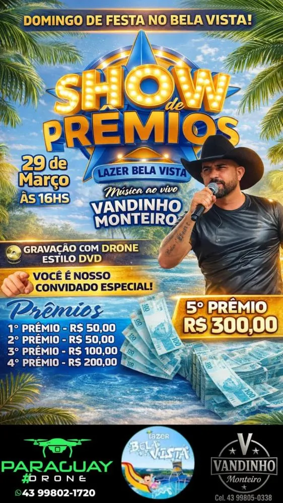 Show de prêmios e música ao vivo prometem movimentar o Lazer Bela Vista no dia 29 de março