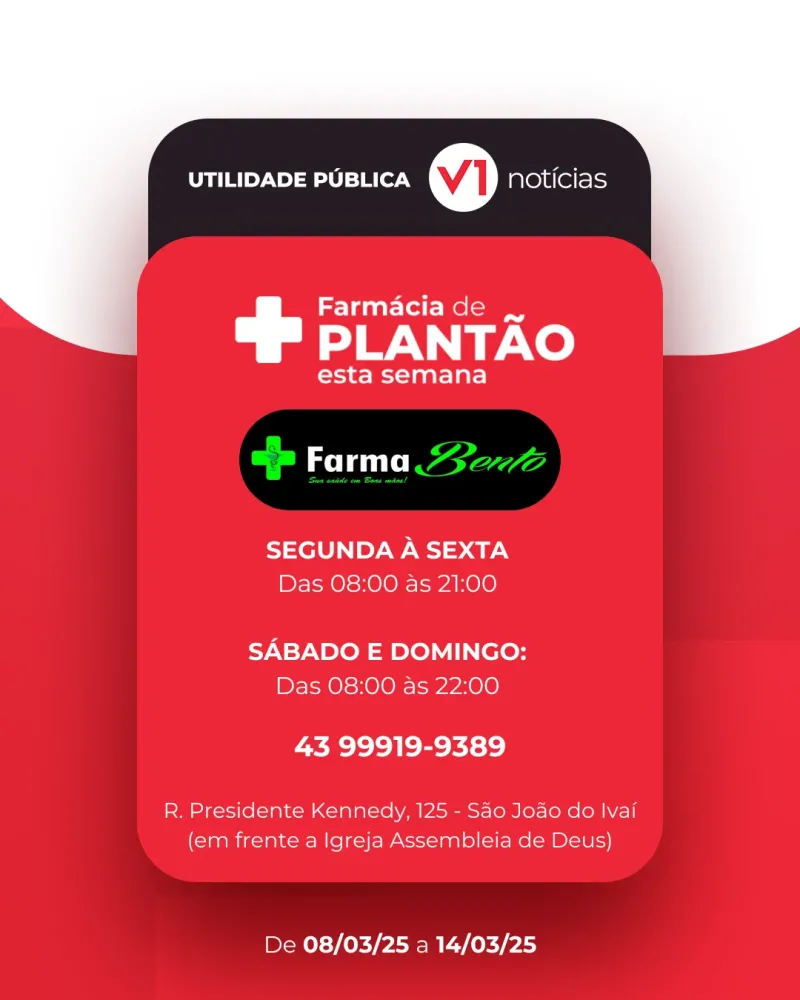 Farmácia de Plantão 08/03 a 14/03 em São João do Ivaí 