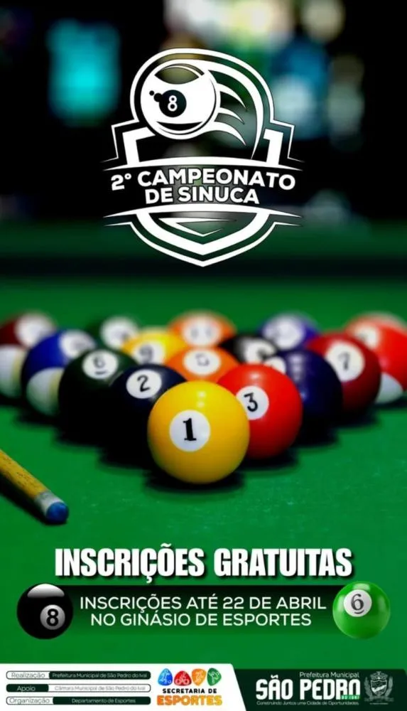 São Pedro do Ivaí abre inscrições gratuitas para 2º Campeonato de Sinuca e reforça incentivo ao esporte
