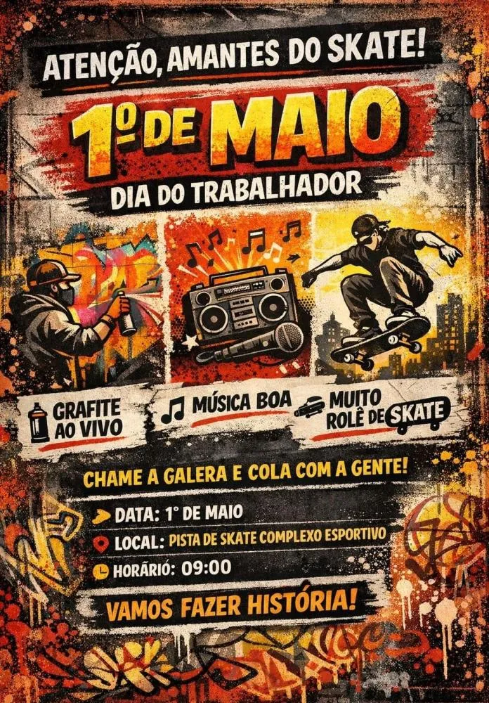 São Pedro do Ivaí prepara evento especial com skate e cultura urbana no Dia do Trabalhador