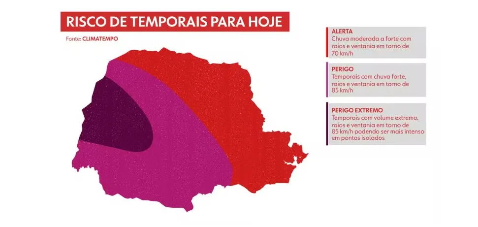 Paraná começa semana com chuva forte e risco de temporais; veja a previsão
