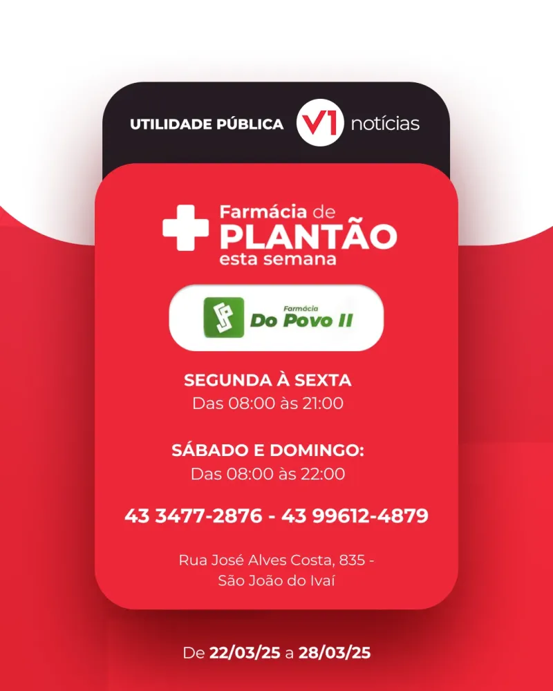 Farmácia de Plantão 22/03 a 28/03 em São João do Ivaí 