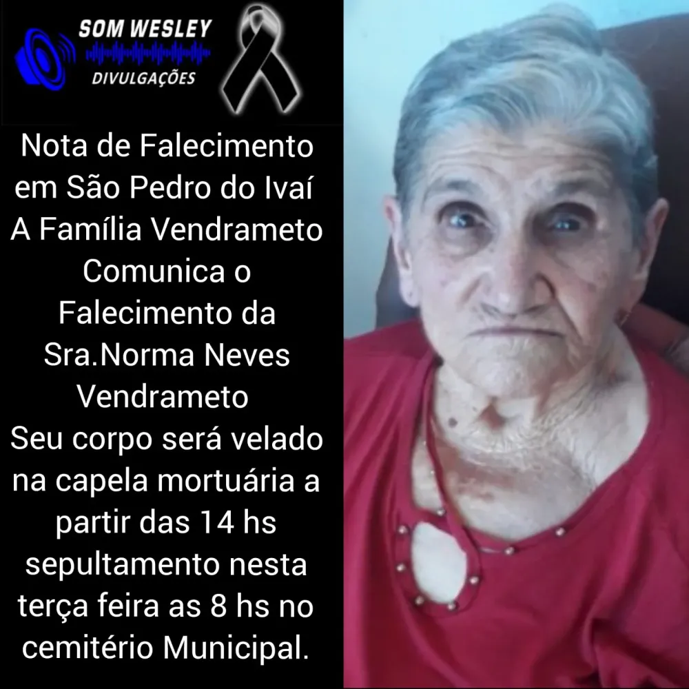 Nota de Falecimento em São Pedro do Ivaí: Sra. Norma Neves