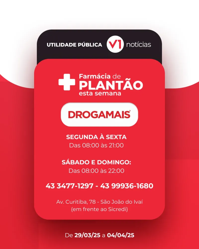 Farmácia de Plantão 29/03 a 04/04 em São João do Ivaí 