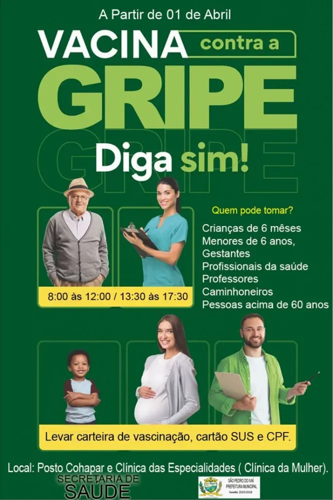 Vacinação contra a gripe começa em São Pedro do Ivaí a partir de de abril
